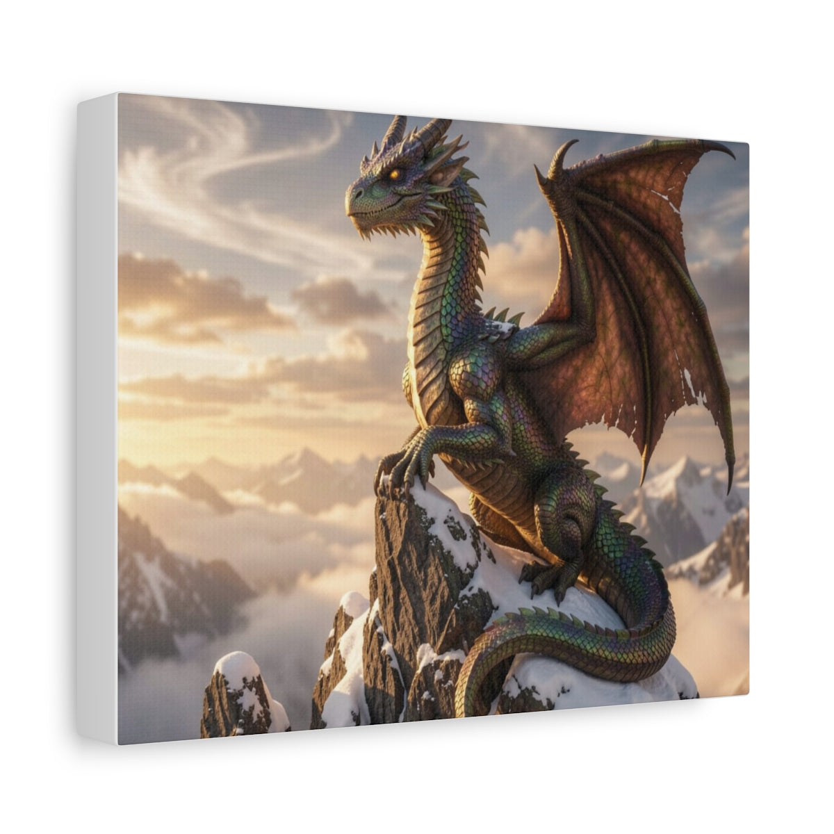Alpine Crown Dragon Canvas Wall Art side mockup from The Ember Hoard