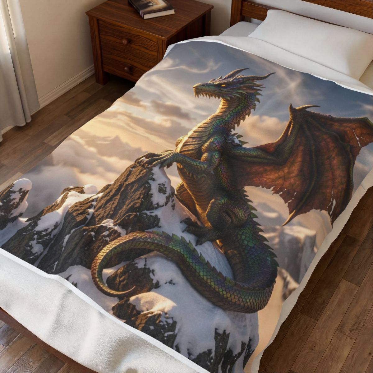 Alpine Crown Dragon Plush Blanket context 1 mockup from The Ember Hoard