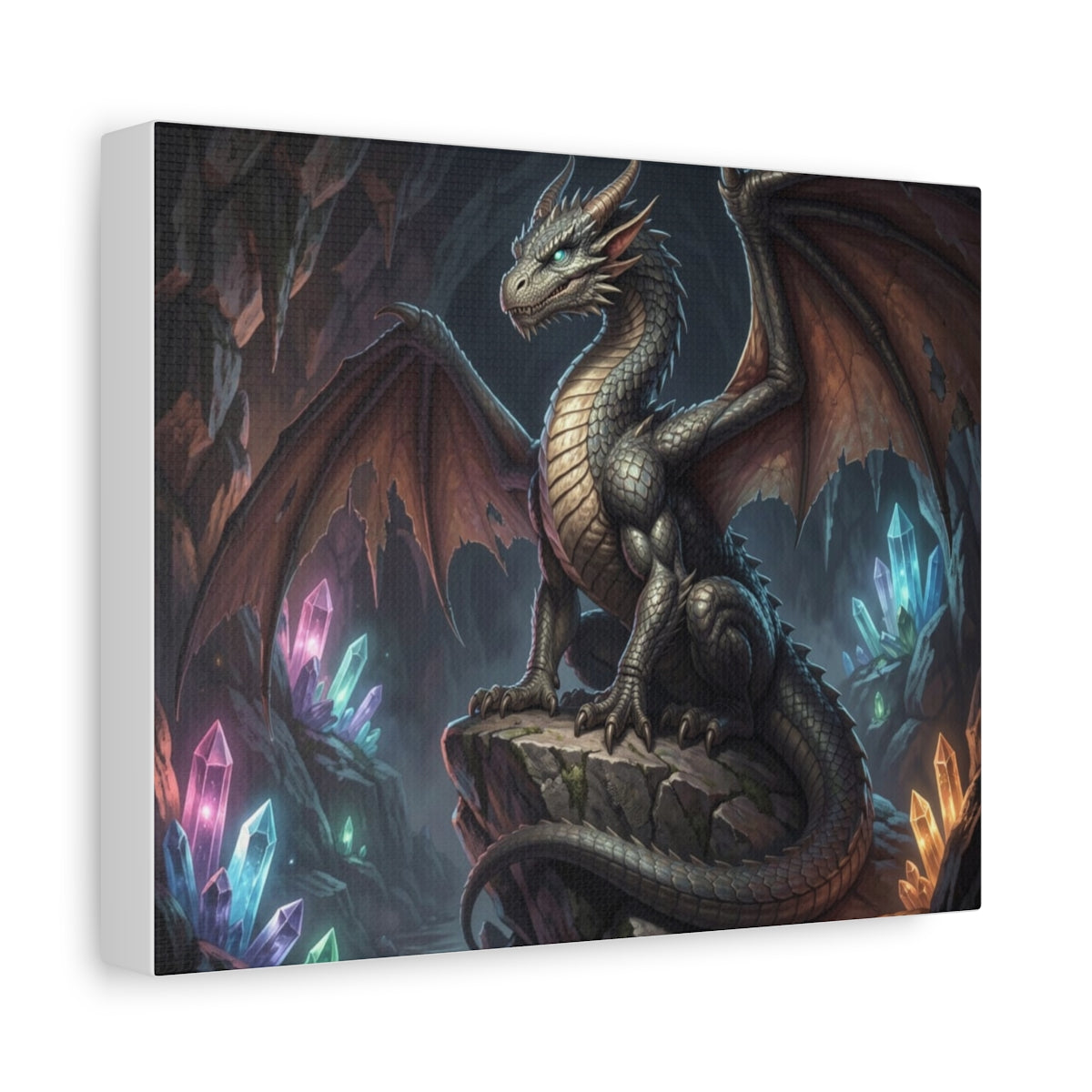 Crystal Cavern Dragon Canvas Wall Art side mockup from The Ember Hoard