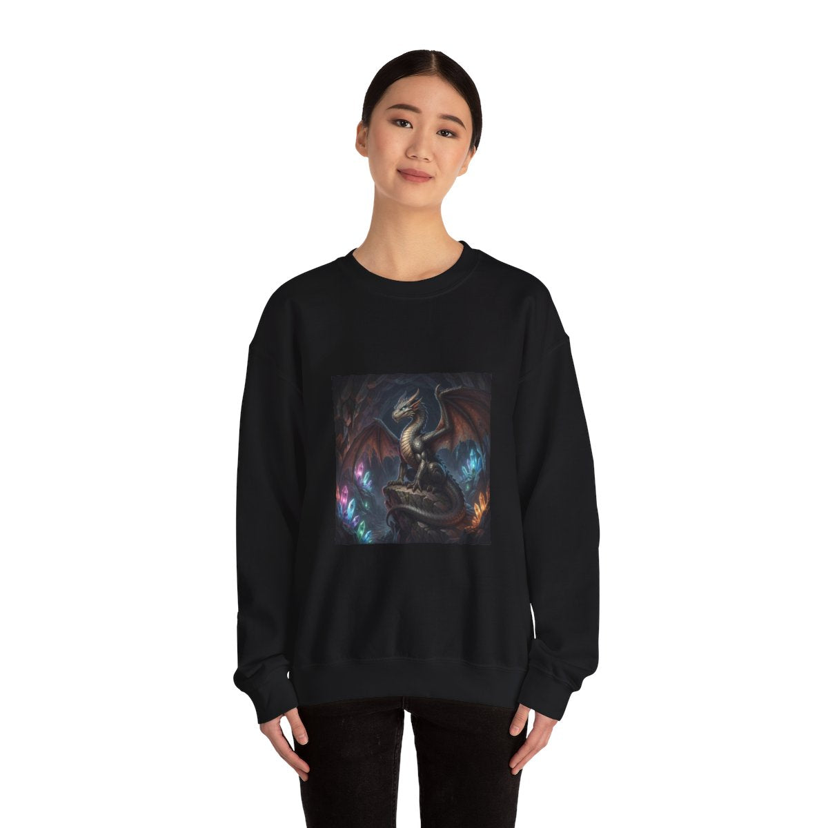 Crystal Cavern Dragon Crewneck Sweatshirt person 1 mockup from The Ember Hoard