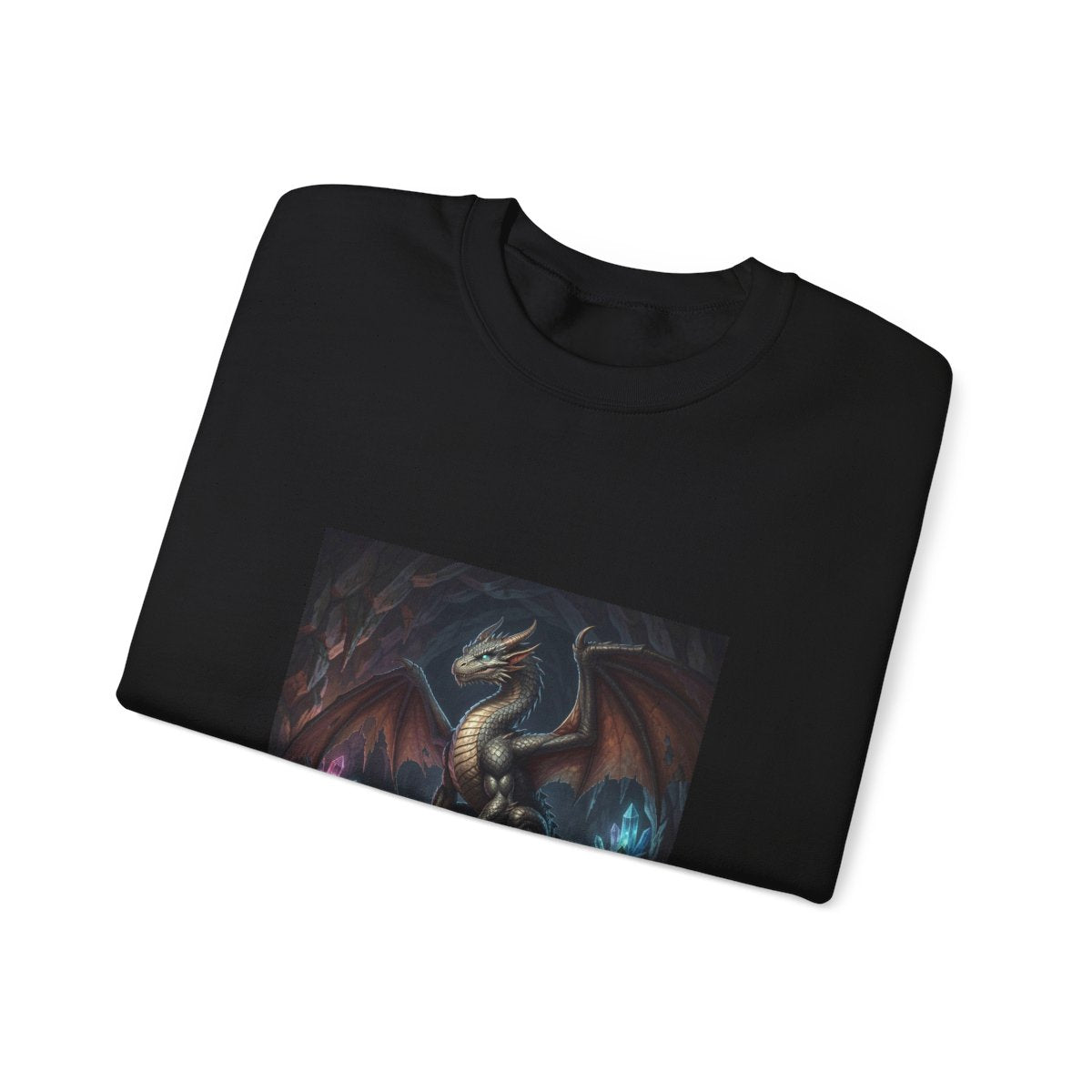Crystal Cavern Dragon Crewneck Sweatshirt folded mockup from The Ember Hoard