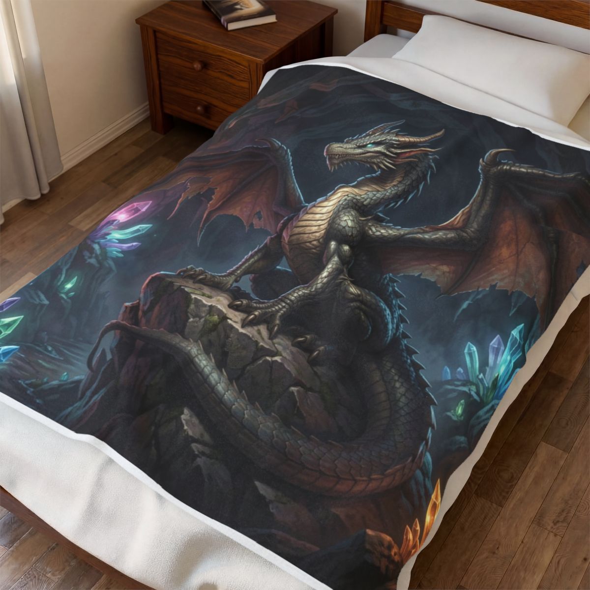 Crystal Cavern Dragon Plush Blanket context 1 mockup from The Ember Hoard