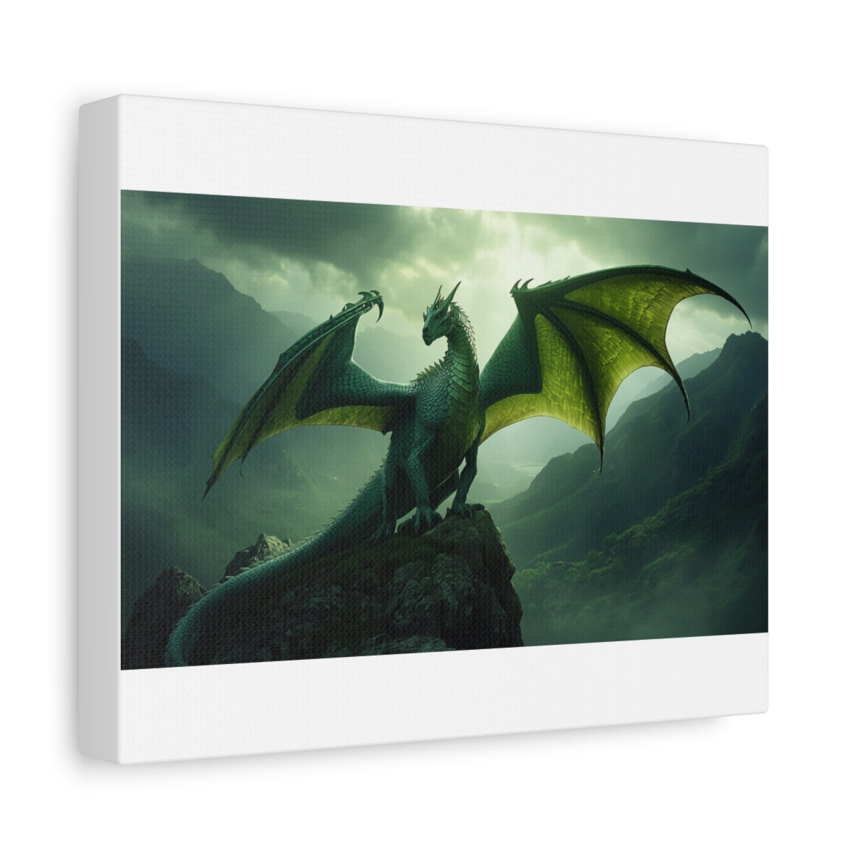 Emerald Wyrm Dragon Canvas Wall Art side mockup from The Ember Hoard