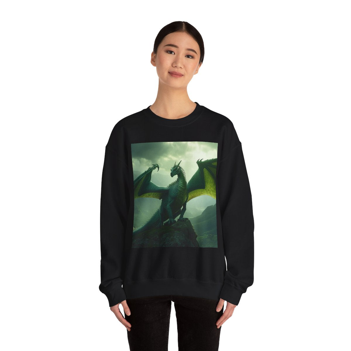 Emerald Wyrm Dragon Crewneck Sweatshirt person 1 mockup from The Ember Hoard