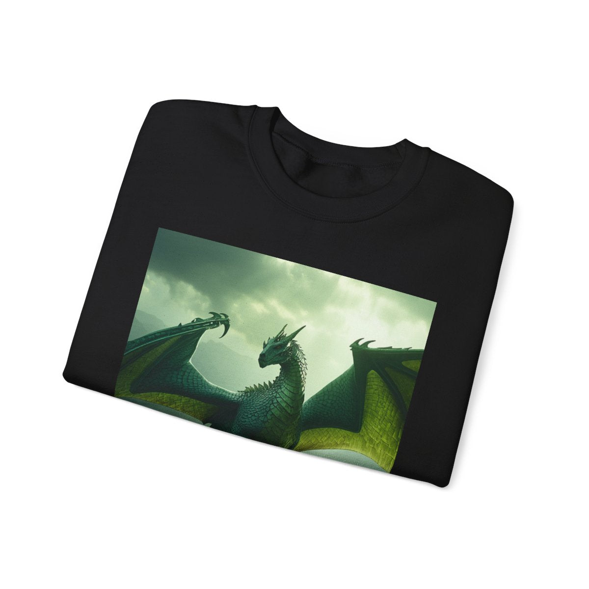 Emerald Wyrm Dragon Crewneck Sweatshirt folded mockup from The Ember Hoard