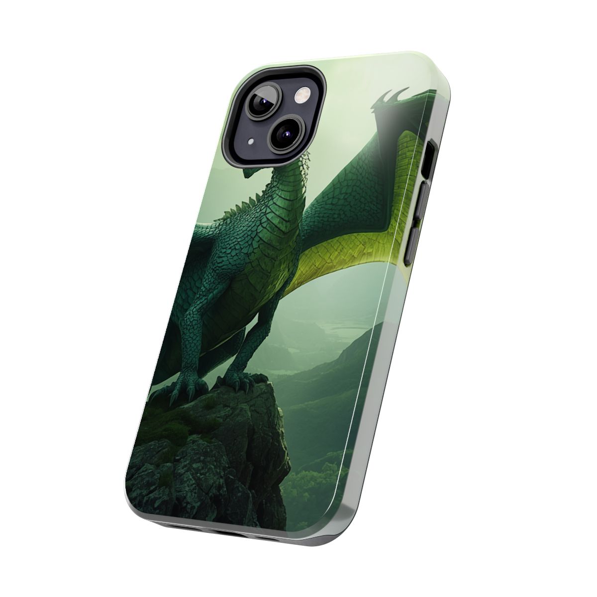 Emerald Wyrm Dragon Tough Phone Case side mockup from The Ember Hoard