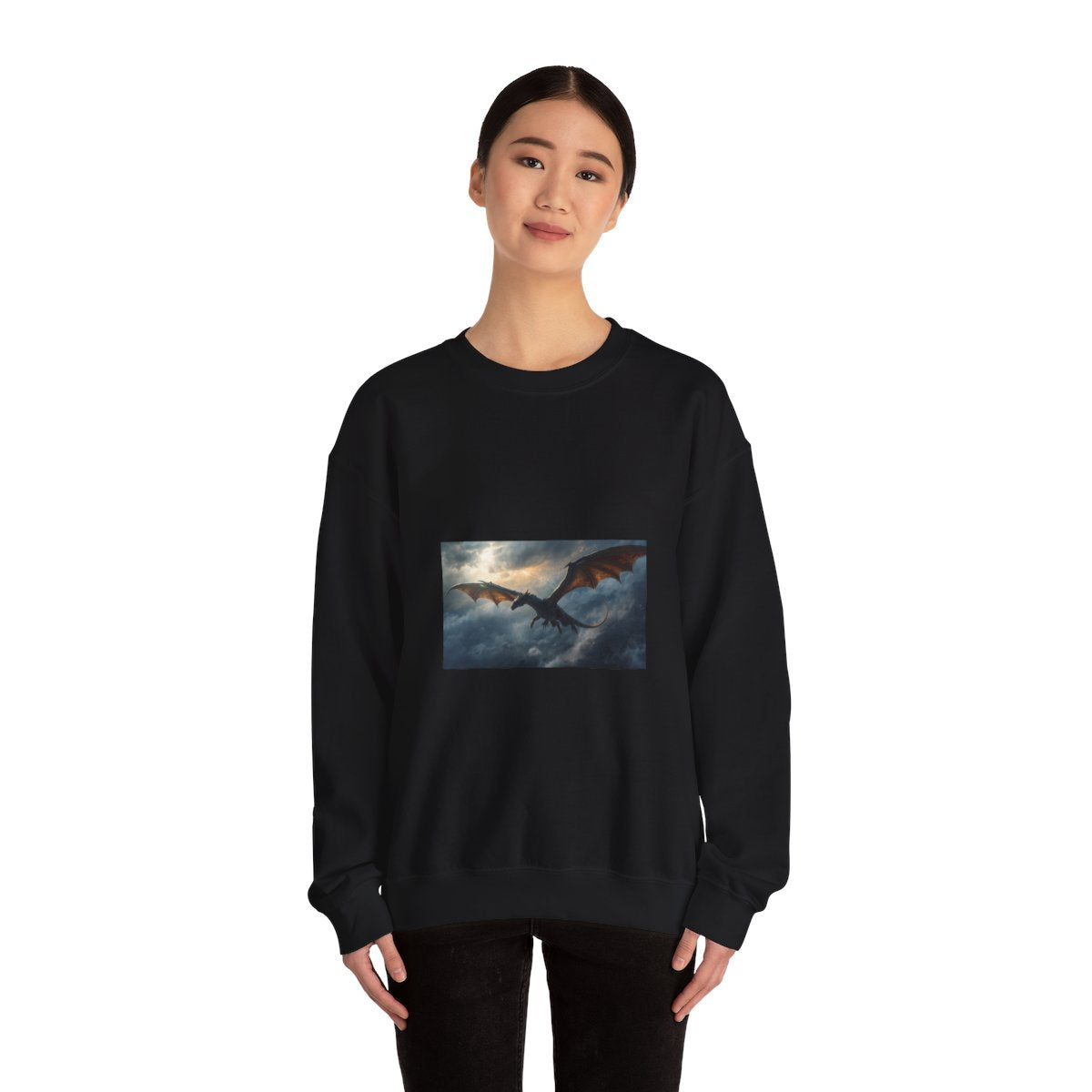 Skyfire Sovereign Dragon Crewneck Sweatshirt person 1 mockup from The Ember Hoard