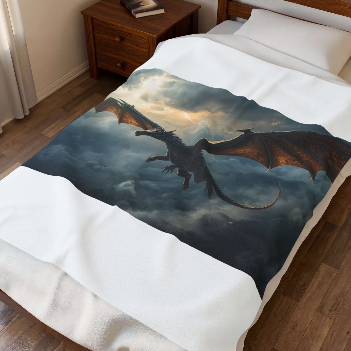 Skyfire Sovereign Dragon Plush Blanket context 1 mockup from The Ember Hoard