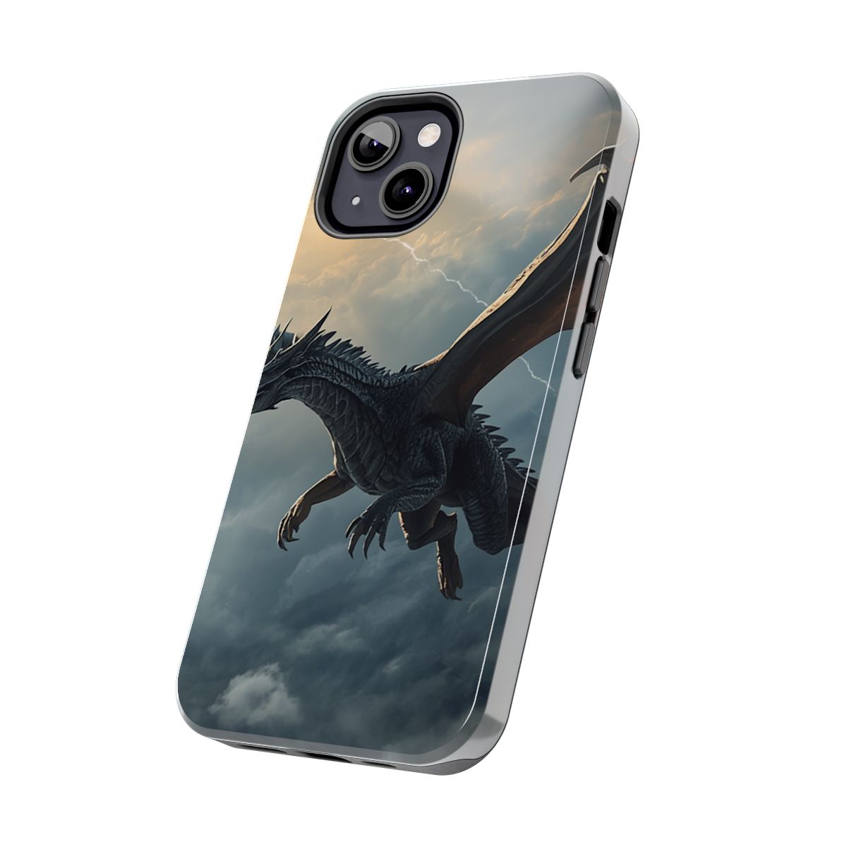 Skyfire Sovereign Dragon Tough Phone Case side mockup from The Ember Hoard