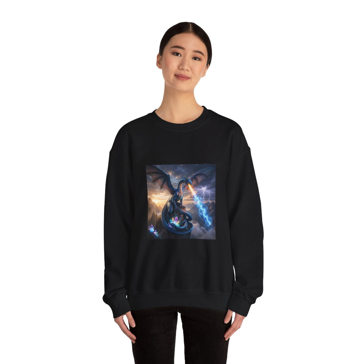 Stormfire Dragon Crewneck Sweatshirt person 1 mockup from The Ember Hoard