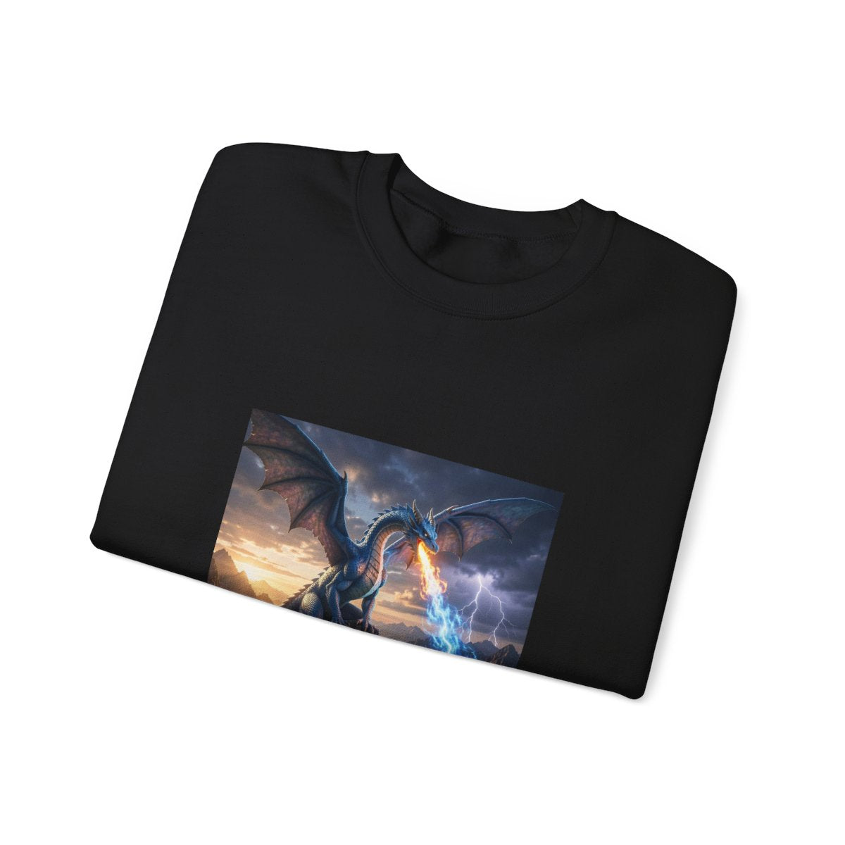 Stormfire Dragon Crewneck Sweatshirt folded mockup from The Ember Hoard