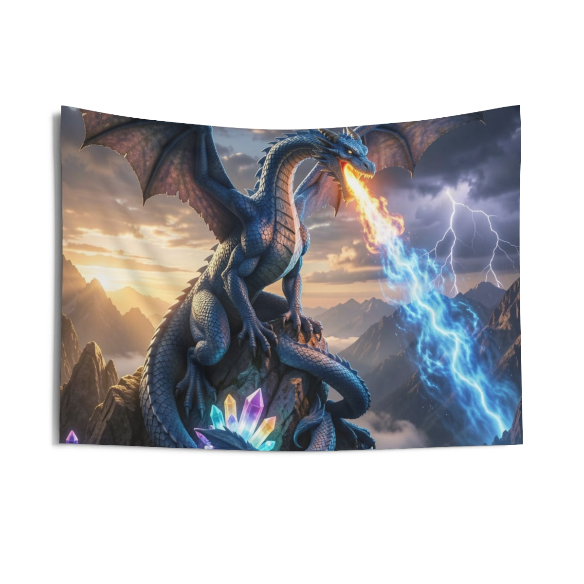 Stormfire Dragon Wall Tapestry front mockup from The Ember Hoard